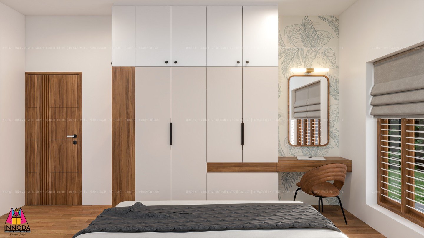 Bespoke floating bedside console and ambient warm cove lighting